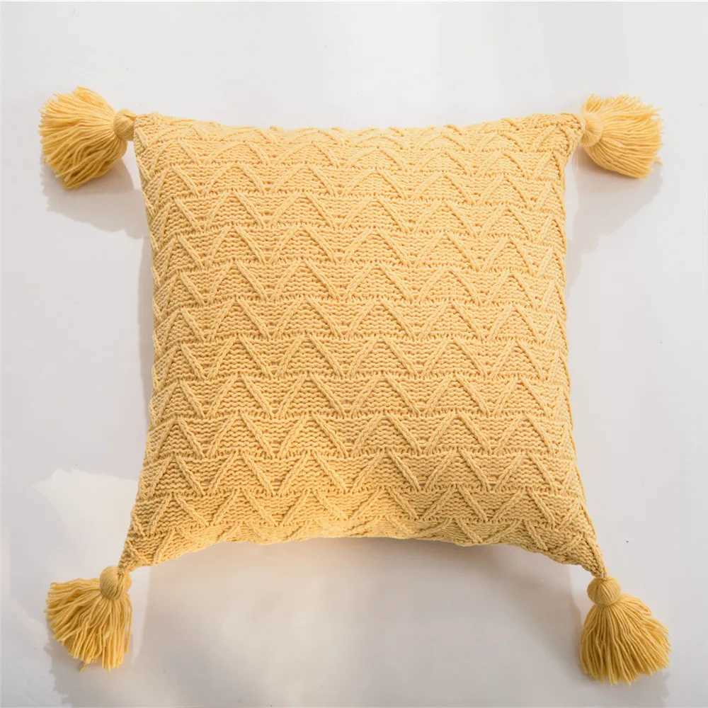 Almofada/borla de quatro cantos decorativa de quatro cantos amarelo Branco Branco 45x45cm chenille maconha joga para casa para acessórios macios de sofá almofada