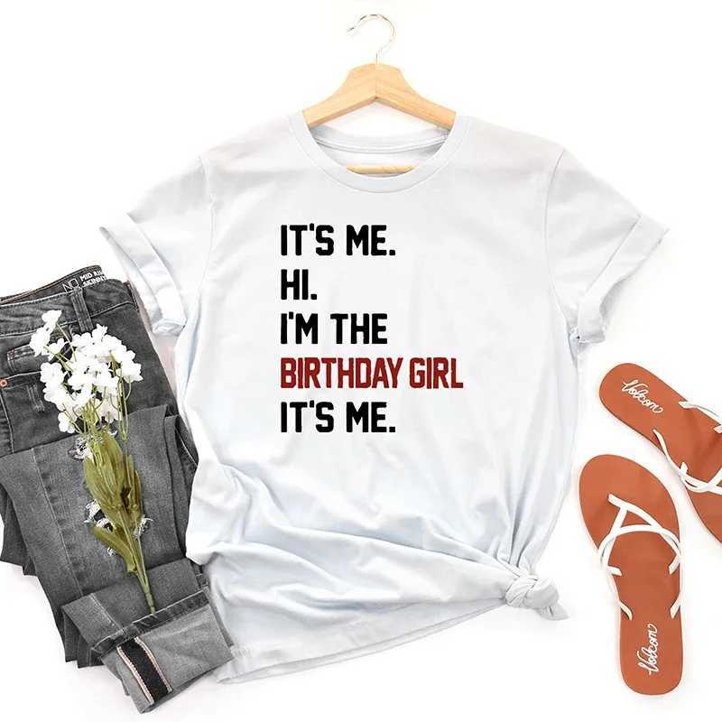 Koszulka damska Y2K krótkie rękawowe Summer Losowa T-shirt It Me Hi Im A Birthday Girl It My Graphic Cotton Fashion 90s Vintage Topl2405
