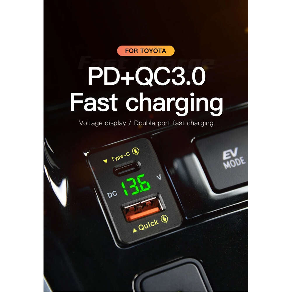 Upgrade New QC3.0 36W Usb TypeC PD Port Car Charger Accessories Power Socket Adapter for Mobile Phones Fast Charging Voltmeter