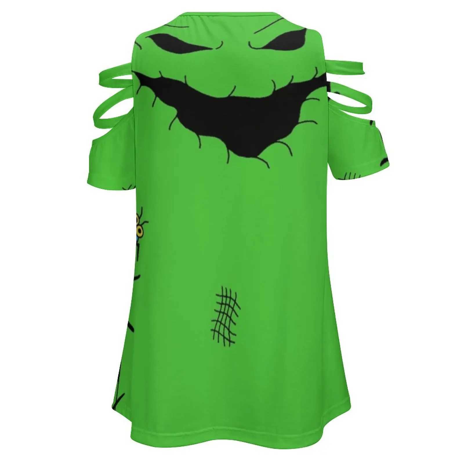 Camiseta feminina verde ghoul nova moda zíper ombro tampo de manga curta camisa feminina oogie boogie nbc natal evel2405