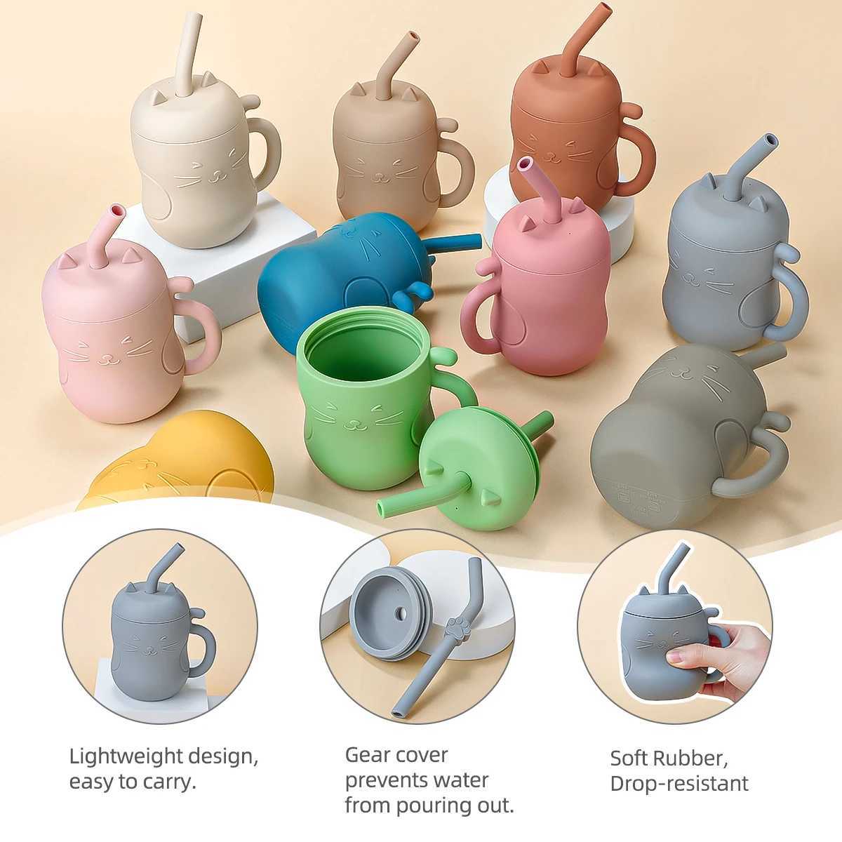 Cups Dishes Utensils 150ML silicone baby feeding straw cup childrens learning feeding bottle heatresistant and leak proof table piece childrens beverage b