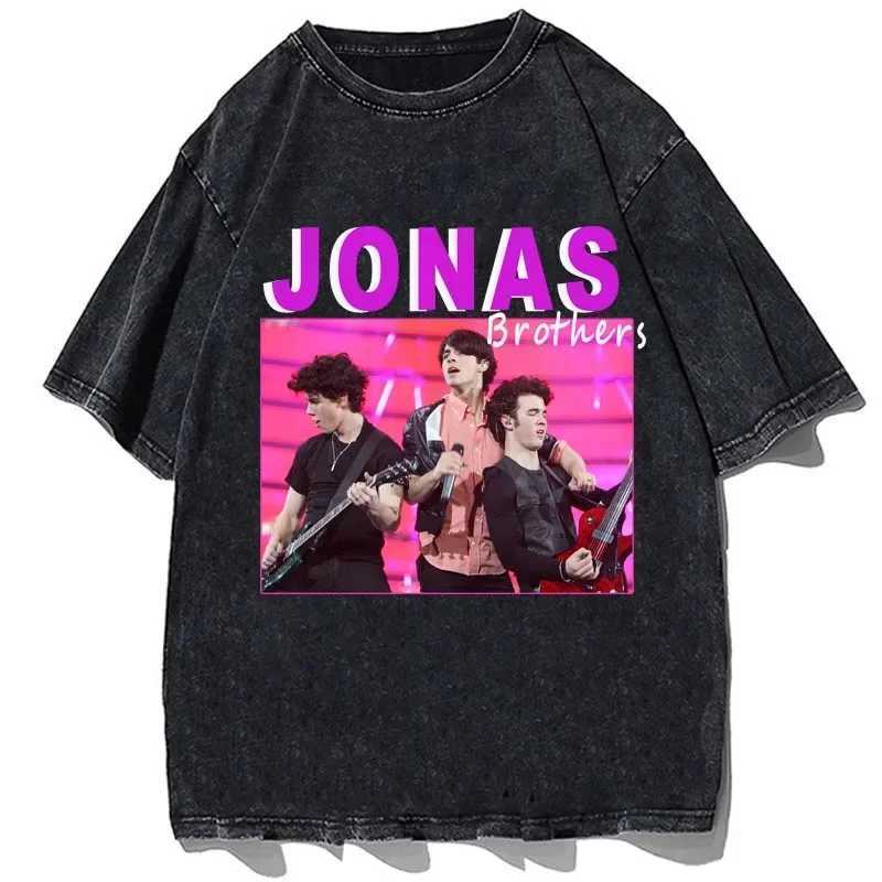 Мужская футболка хип-хоп-рок-рок Jonas Brothers Printed Футболка Vintage Cotton Extra Girt Fashion Mens Casual Street Clothing футболка Topl2405