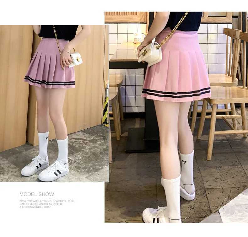 Etekler kawaii harajuku etekler hazırlık okulu üniforma yüksek bel katlanmış kadın lolita a-line denizci becerileri q240507