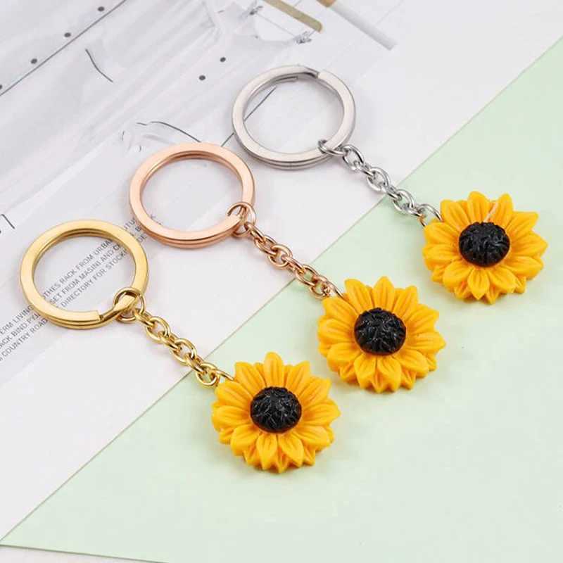 Keychains Lanyards FNIXTAR Sunflower Key Chain Mirror Gepolijste roestvrijstalen sleutelhangers voor doe -het -zelf maken Keychain Mens Fashion Jewelry