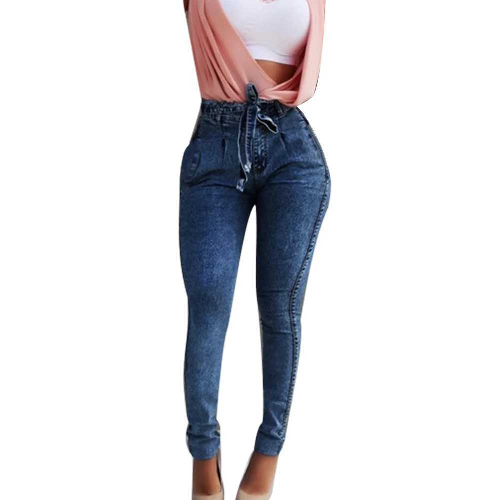 Jeans féminins 2020 Nouvelle mode boulting haute taille skinny jeans femmes stretch du denim bandage de ceinture skinny push up jeans w t240507