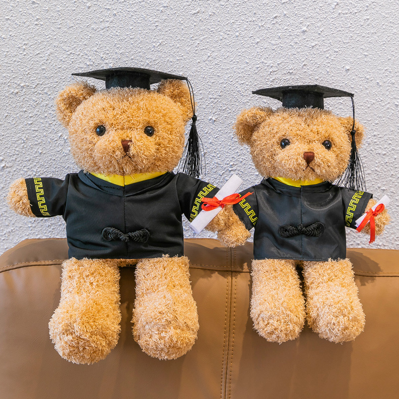 Afgestudeerd Little Bear Dop Doctor Bear Plush Toys Bachelor's Clothing Dolls College Studenten Geschenken Druk Logo Groothandel