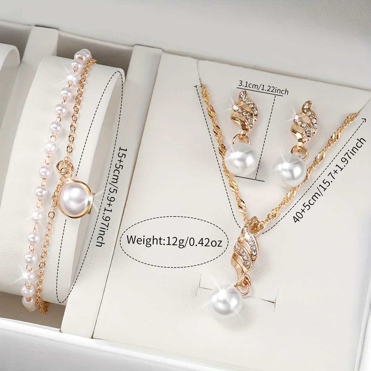 Frauen Uhren Frauen glänzender Strassquarz analog Pu Leder Handgelenk Faux Pearl Jewelry Set Gift für Mutter ihr