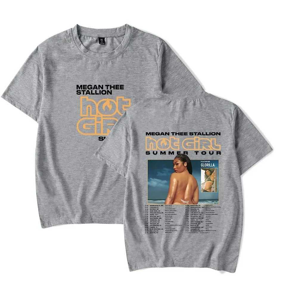 T-shirts voor heren 2024 Megan th Stallion Hot Girl Summer Tour T-shirt Unisex rapper Hiphop Fashion Korte Slve T Strtwear T240506