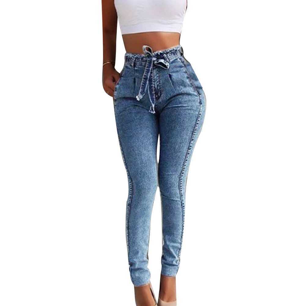 Jeans féminins 2020 Nouvelle mode boulting haute taille skinny jeans femmes stretch du denim bandage de ceinture skinny push up jeans w t240507