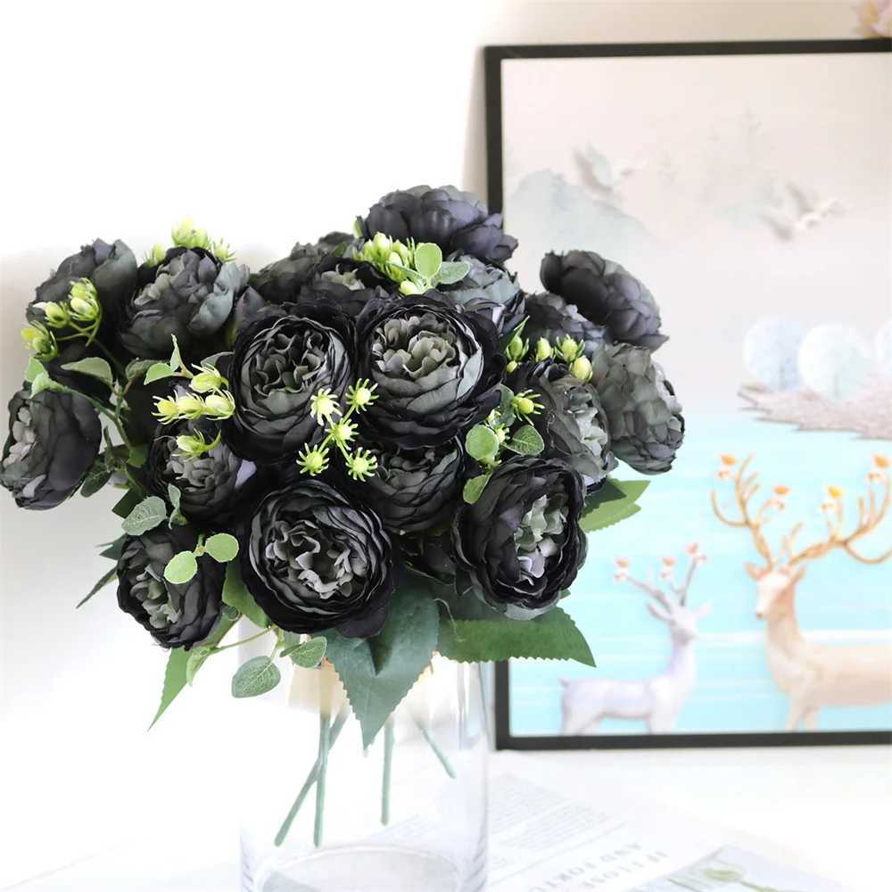 Fleurs décoratives couronnes 1 faisceau de soie bouquet pivoine décoration de fête de mariage accessoires à la maison album fausses plantes diy pompons décor room kawaii