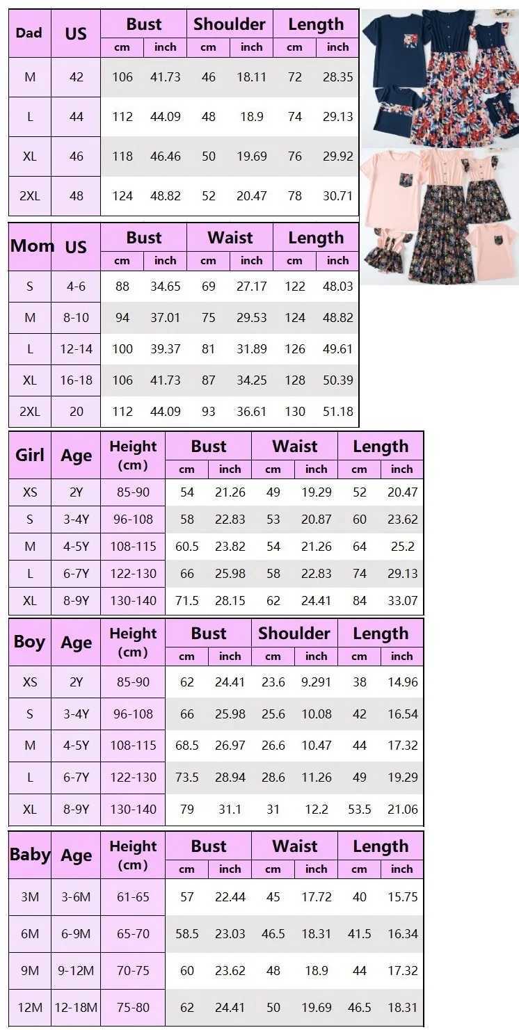 Dopasowane rodzinne stroje 2024 Rodzinne wyglądają potargany rękaw matka córka Dopasowane sukienki kwiat mamusia i ubrania ojciec syn bawełny koszulki D240507