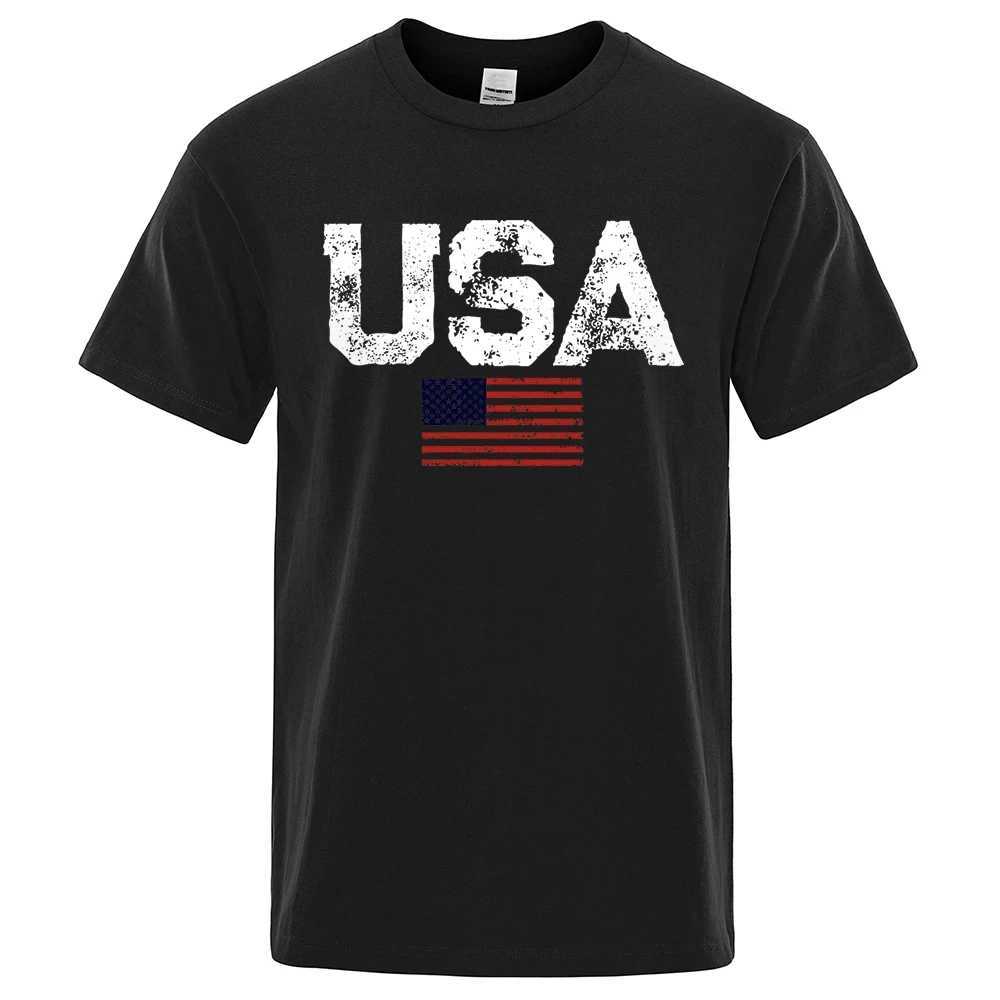 Herren T-Shirts Retro American Flag Street Street Printed Herren T-Shirt Hip Hop Street T-Shirt Summer Casual Cotton Top Großes atmungsaktives T-Shirt 64151L2405L2405