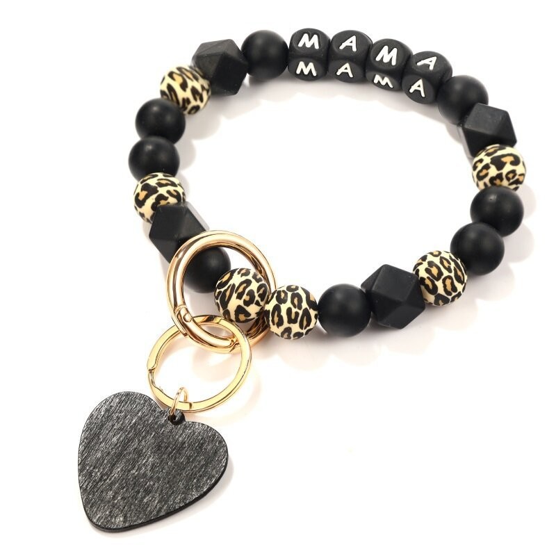 Venta de nuevo Heart de Peach Heart Black Leopard Silicone Bead Bead Chain Cadena Key Mama Letter Bags Hanging Ornaments