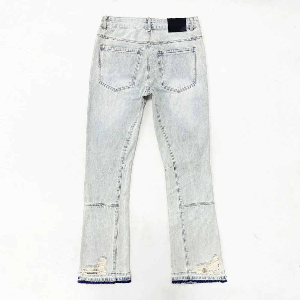 Men's Jeans 100% pure cotton mens foldable jeans with letter printed open hem denim pants heavy-duty tear on mens knees J240507