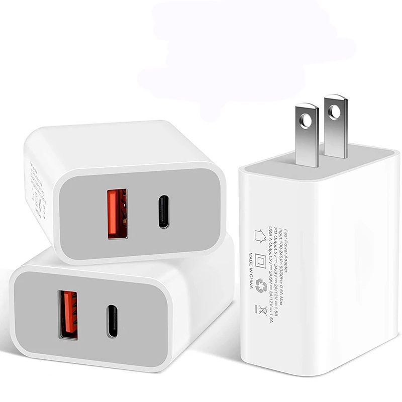 USB C Charger mural 20W Dual Port Type C + USB A PD QC3.0 Bloc de charge rapide pour iPhone 15 14 13 12 11 Samsung Android Phones Izeso