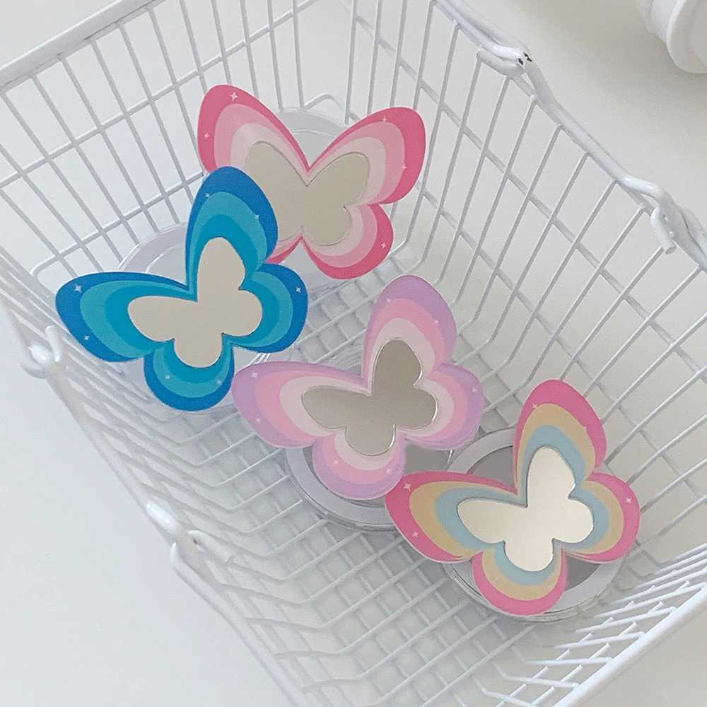 Cell Phone Mounts Holders Korean Cute Pink Butterfly Mirror For Magsafe Magnetic Phone Griptok Grip Tok Stand For iPhone Wireless Charging Case Holder