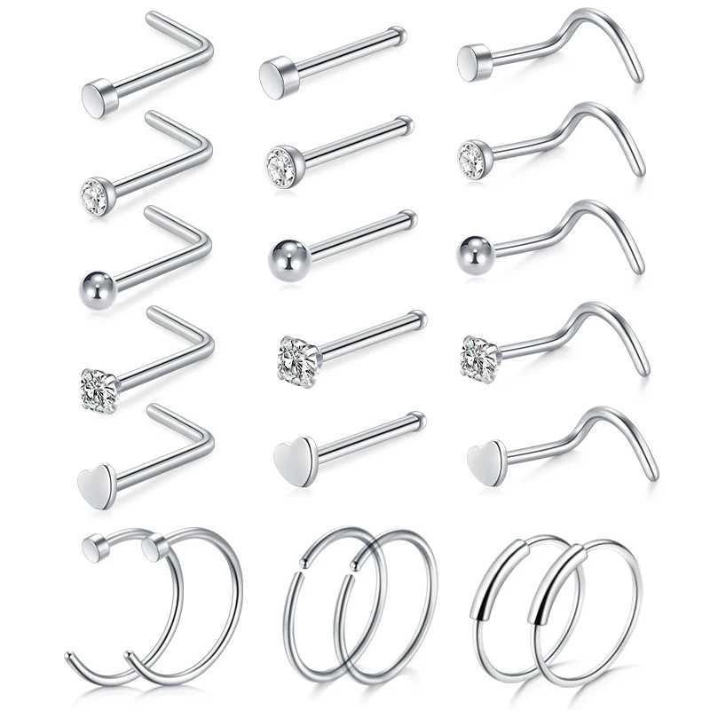 Body Arts 5/6/20G Nose Studs Stainless Steel Nostril Studs Screws Nose Ring Hoop Body Piercing Silver Gold Color Heart Nose Studs d240503