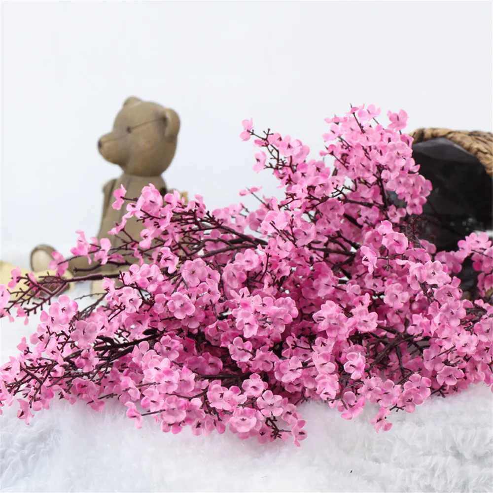 Dekorativa blommor kransar konstgjorda blommor körsbärsblommor babys andas gipsophila falska blommor diy bröllop hem vas dekoration faux blommor gren