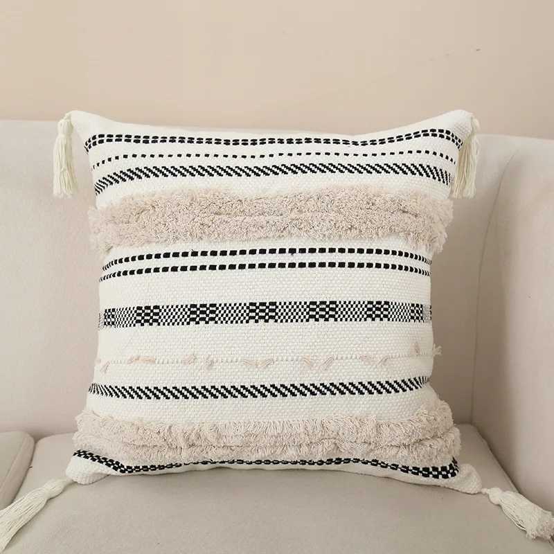 Almofada/borlas decorativas sofá sofá preto branco boho estilo tuftedcase janela main janela de diamante latta