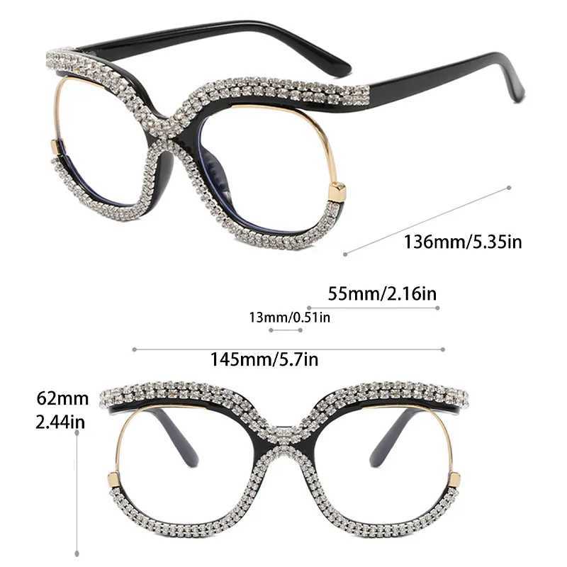 Солнцезащитные очки винтажная мода негабаритная сова алмазные оптические очки рамки женщины для женских очков Tren Luxury Brand Designer Retro Eyewear J240508