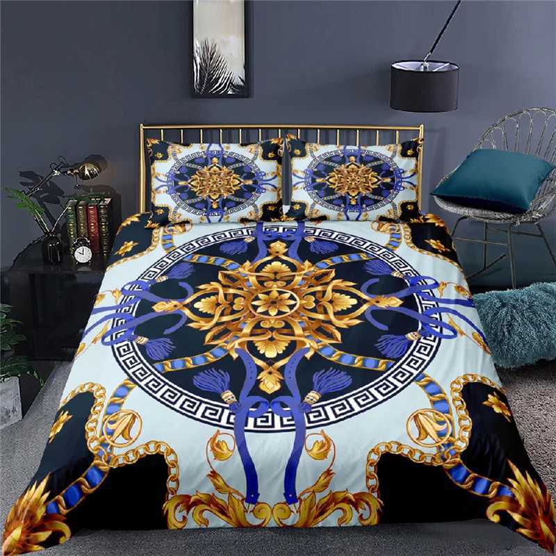 Ensembles de literie Luxury 3D Gold Baroque Style Printing Childrens Litteur confortable Down Dowt Covers Couvre-oies