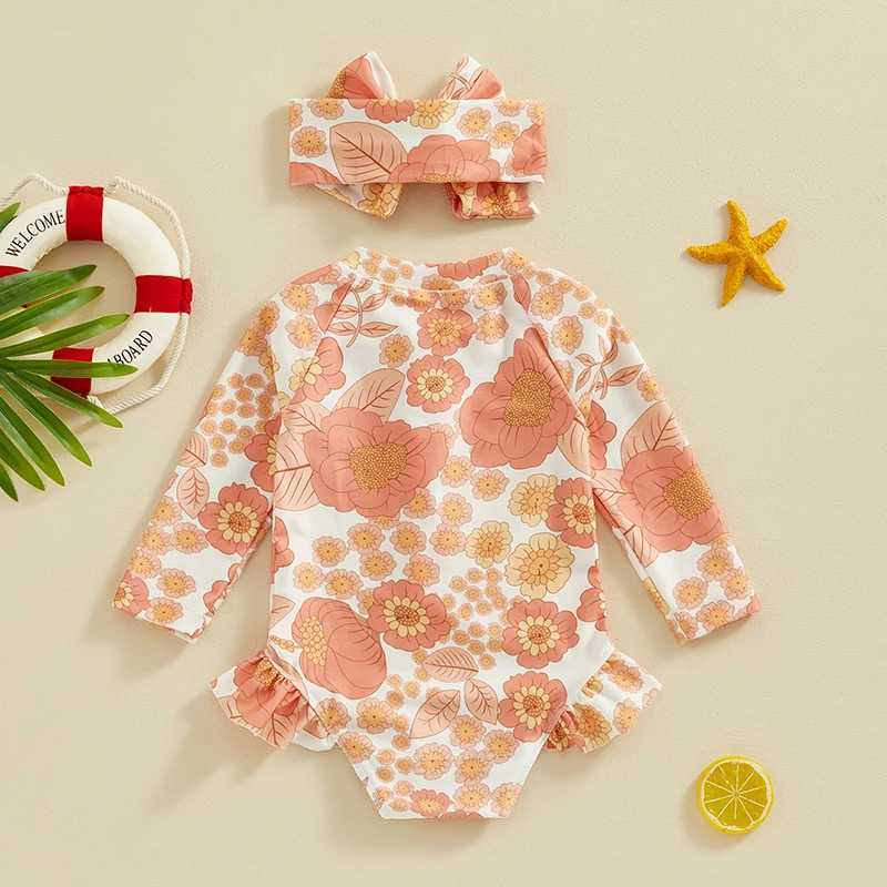 Pennellati da bagno bambina un po 'da bagno bambini a maniche lunghe estate costumi da bagno e fascia la fascia da bagno il bagno da bagno da bagno H240508