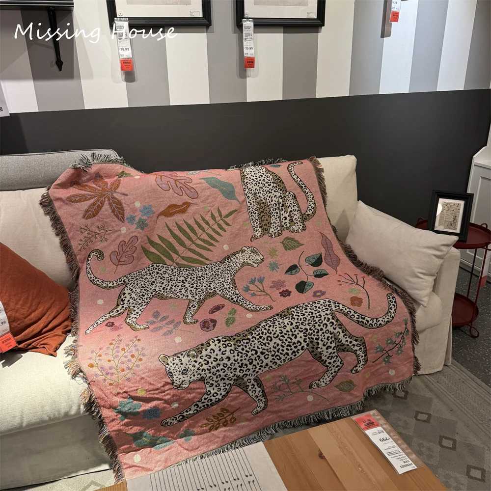 Decken Pastoral Leopard Baumwolle gewebt Decken Wandteppich Home Decro Personalisierte Geschenksofa Cover Matte Teppich