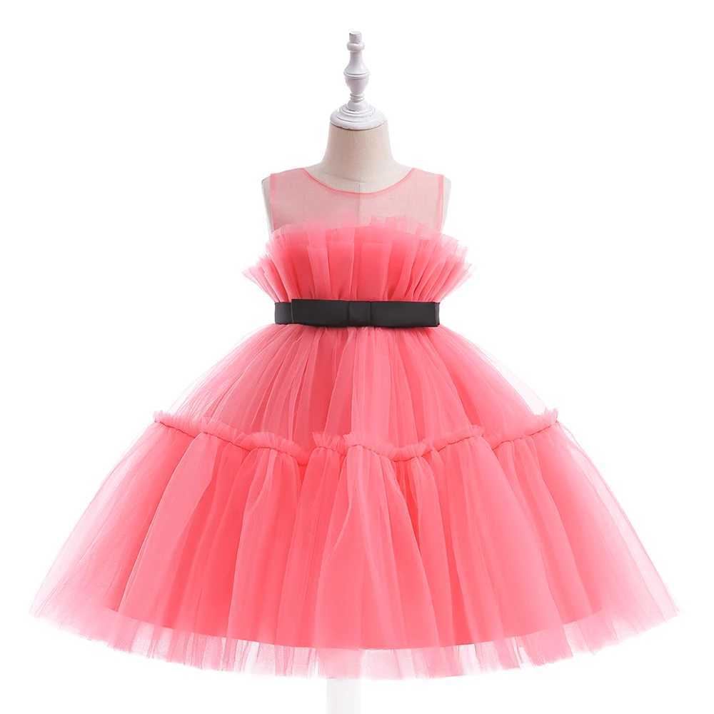 Flickas klänningar rosa bröllop baby flicka fest klänning elegant ruffle spets prinsessa födelsedag barns klänning flicka kväll boll brud klädl2405