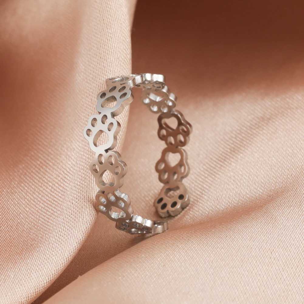 Bagues de mariage skyrim mignon chat chien animal P ouverts anneaux pour les femmes filles en acier inoxydable or couleur doigt anneau 2024 bijoux tendance mère cadeau