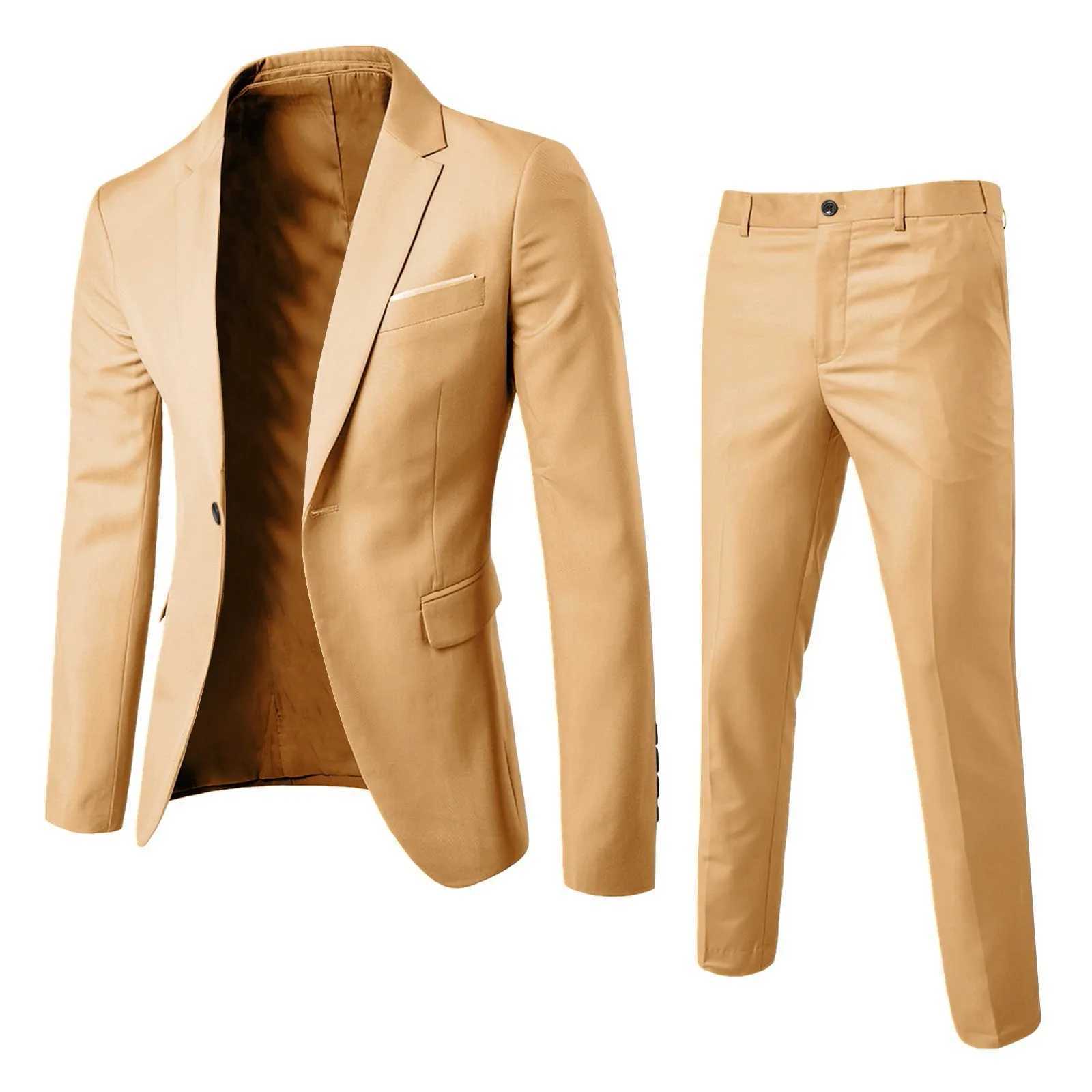 Trajes para hombres Blazers para hombre Mens Classic 2 piezas de chaquetas y pantalones adecuados para fiestas de bodas de negocios Pioneros de manga larga de alta calidad Soft Q240507