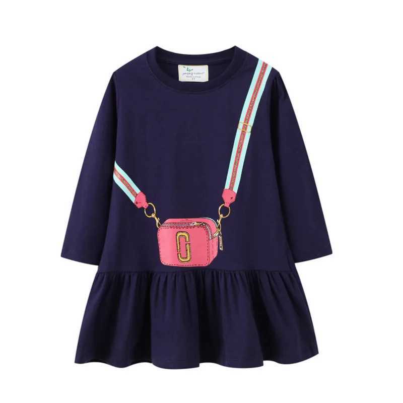 Vestidos de menina medidores de salto Novo Chegada Princesa Autumn Spring Túnica Bolsa de algodão impressão de festas fofas vestidos de estilo formal Toddlerl2405