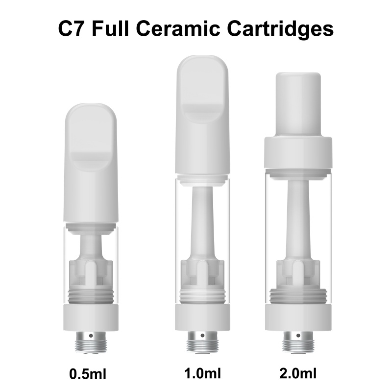 2024 NOUVEAU ATOMISIER DE DESIGNE C7 CARTRIDE 510 FIL COIL COIL 0,5 ml 1 ml 2 ml Cartouche d'huile Bobine de pointe en céramique Fumer le réservoir de céramique complet épais