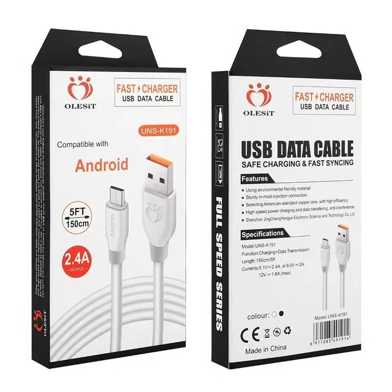 Câbles Olesit 2.4A OD5.0 Câble de données USB du chargeur rapide Bold 1,5m 5ft 3m 10ft Micro Type-C Câble pour Xiaomi Samsung Huawei avec emballage de vente au détail