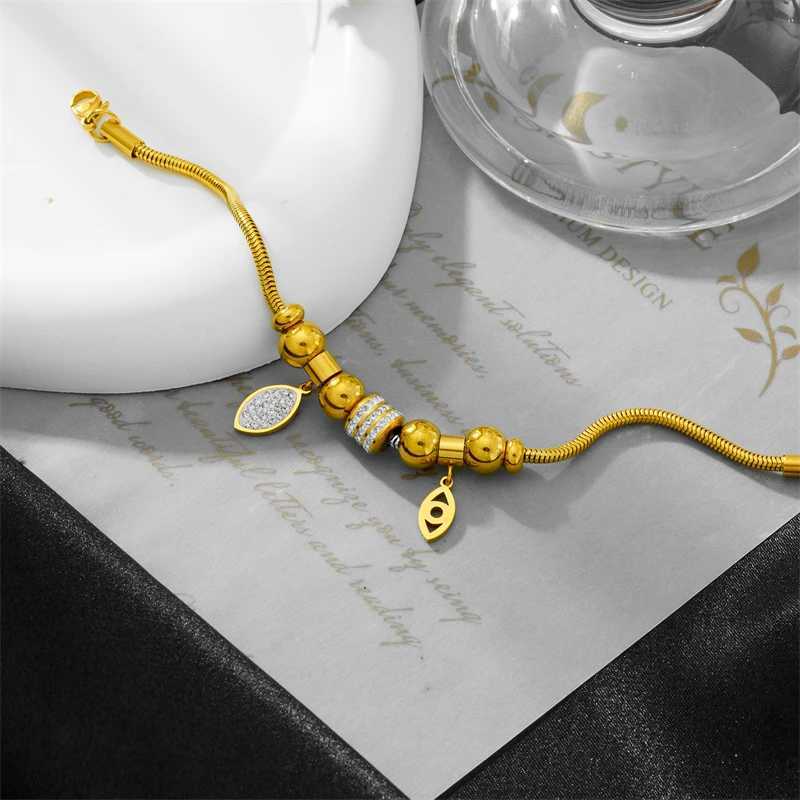 Bracelet 316l en acier inoxydable Nouvelle mode bijoux fine intégrée de zircon éblouissant zircon feuille d'œil perlé bracelets de chaîne de serpents épais pour femmes