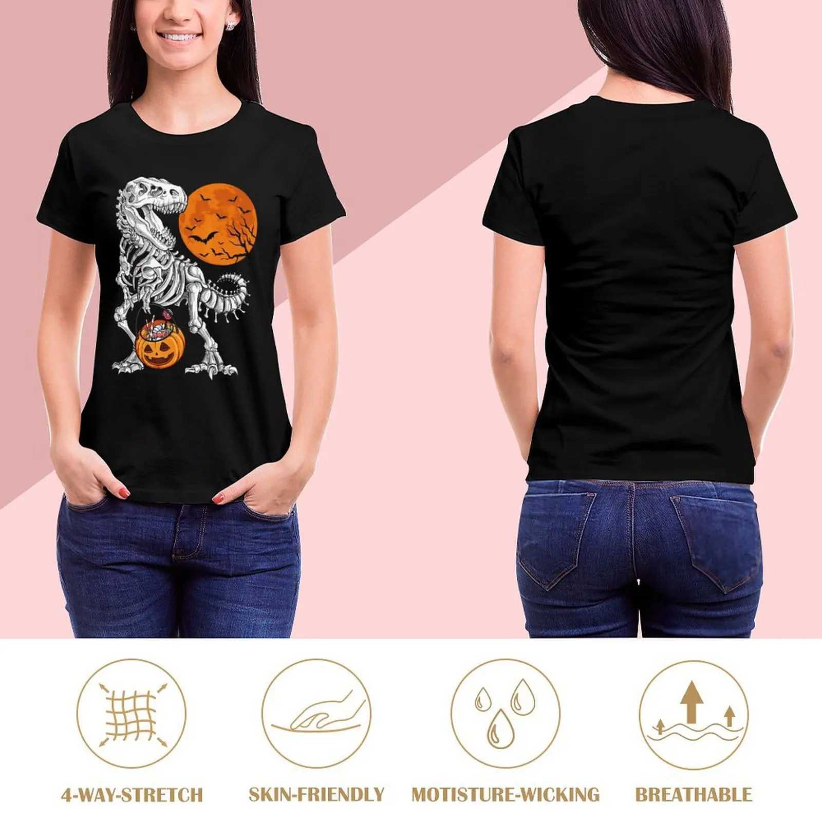 T-shirt féminin Hallown Dinosaur squelette imprime