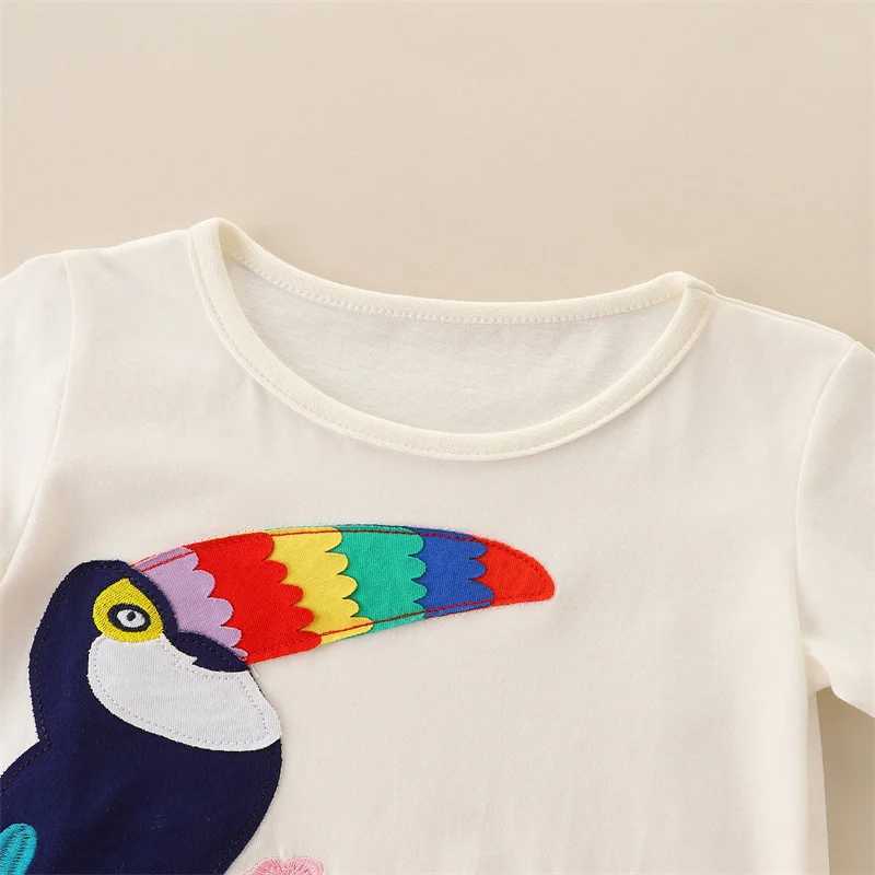 女の子のドレスジャンプメートル2024プリンセスガールズドレス鳥刺繍入り綿幼児幼児の赤ちゃんキッズコスチュームレイヤードレス2405