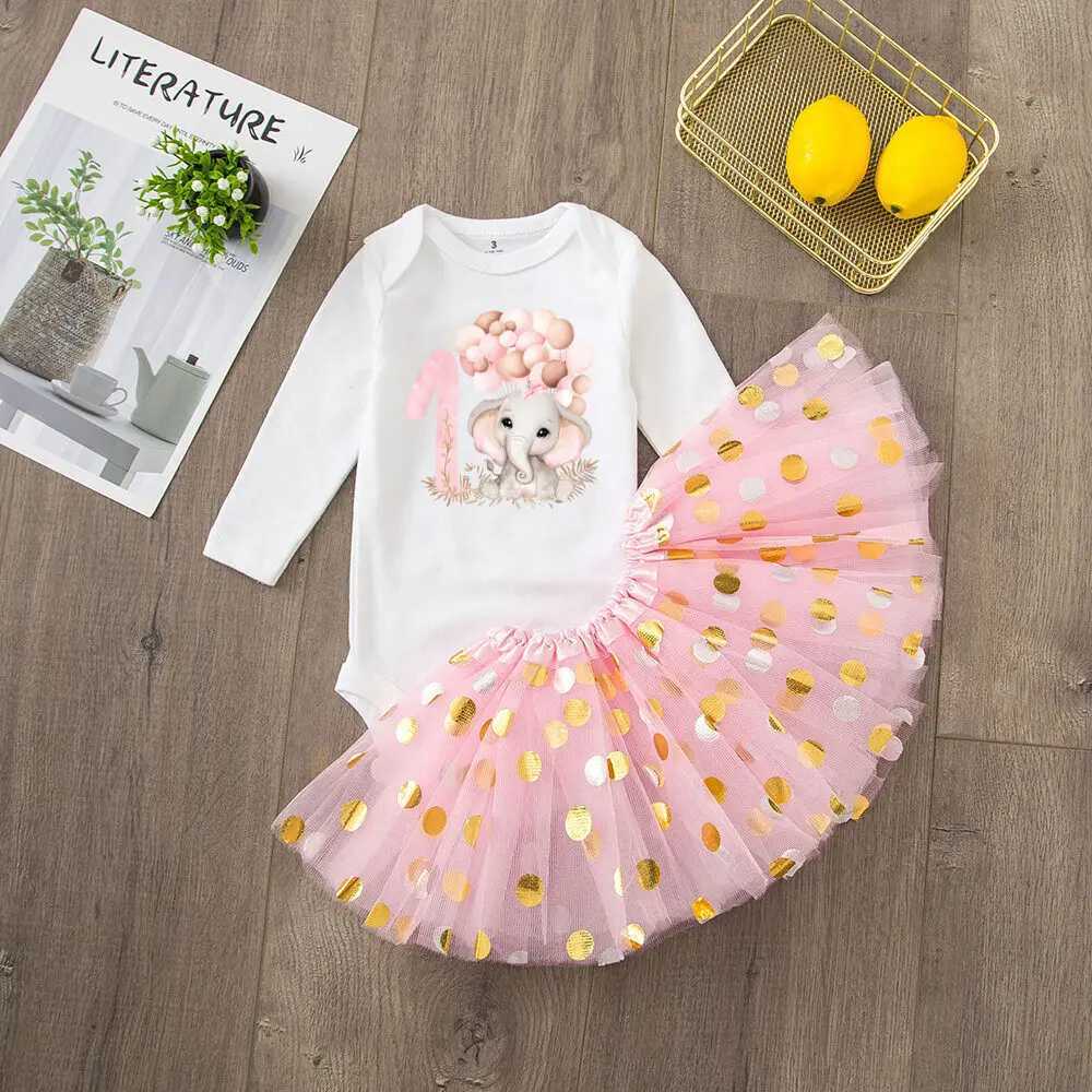 Mädchenkleider Baby Mädchen Erst Geburtstagskleid Elefant Print Mädchen Kleid Neugeborene Baby Mädchen Geburtstagskleid Geburtstag Party Kostumel2405