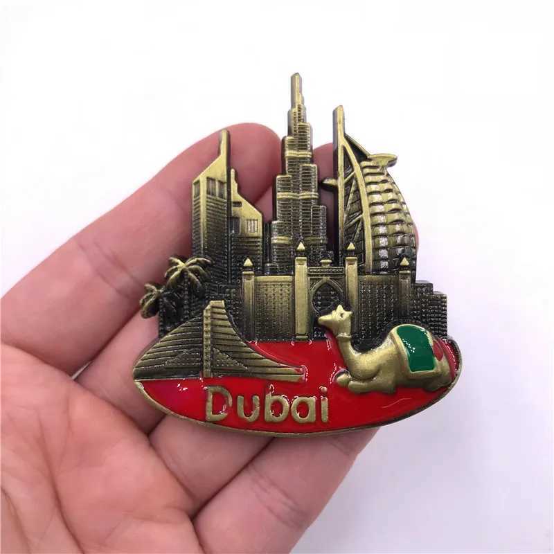 Magnets de fridge Dubai Refrigerador de metal pegado con letra creativa para el refrigerador 3D Vailboat Hotel Khalifa Tower UA Tourism Souvenir