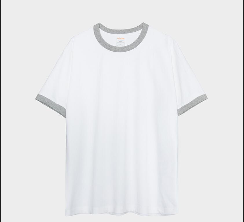 Camiseta de manga corta de color de algodón puro de peso puro de peso pesado con logotipo impreso y borde de borde, uniforme de trabajo, uniforme de clase, camisa cultural DIY