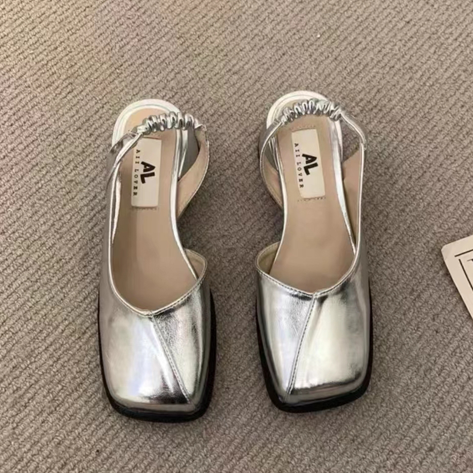 Designer kvinnors sandaler Mary Jane High Heels French Square Head Thick Heel Slippers Retro Spring and Autumn Single Shoes Sandaler Baotou Half Drag