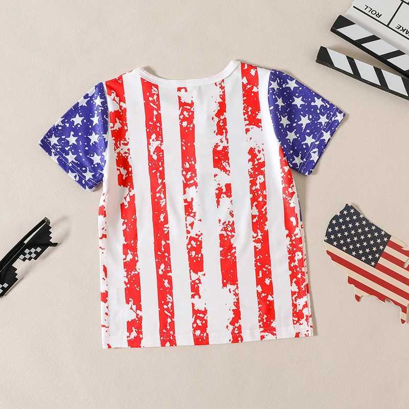 T-shirts Kid Boys Girls Shirts Short Sleeve Round Neck Star Star Striped Prist Party Casual Summer Tops H240508