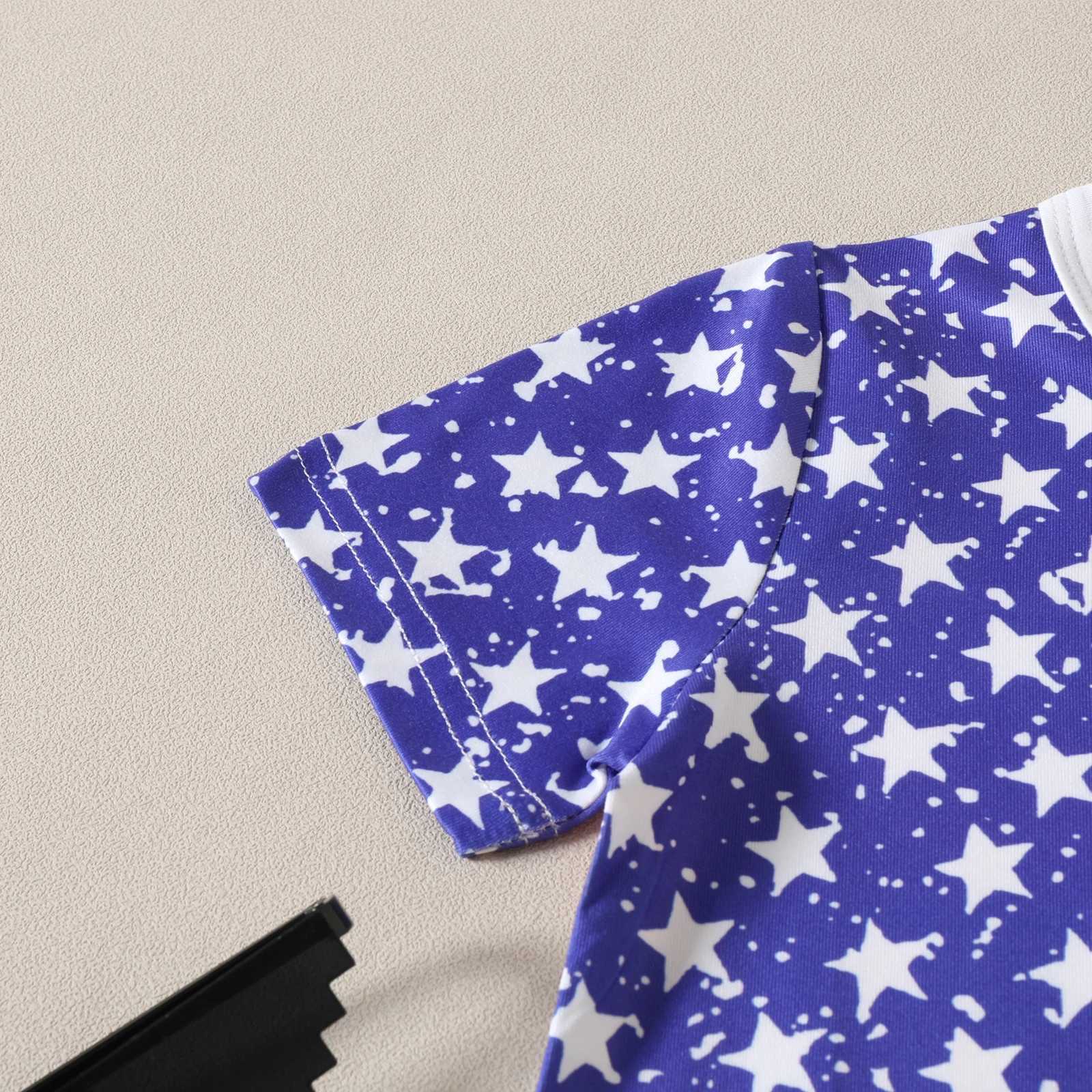 T-shirts Kid Boys Girls Shirts Short Sleeve Round Neck Star Star Striped Prist Party Casual Summer Tops H240508