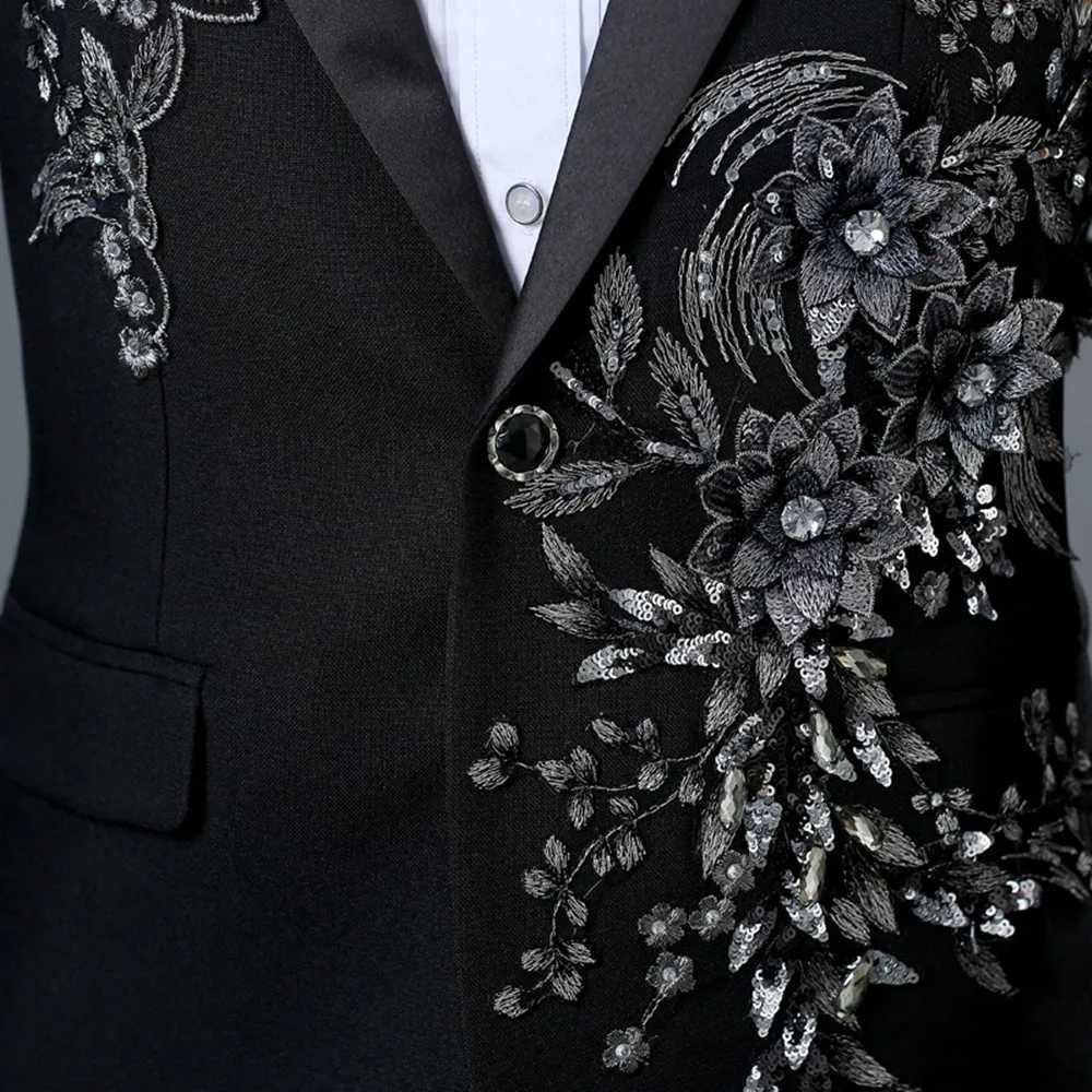 Męskie garnitury Blazery Eleganckie zastosowanie dwuczęściowej męskiej bankiety świątecznej Kurtka świąteczna w chińskim stylu Q240507