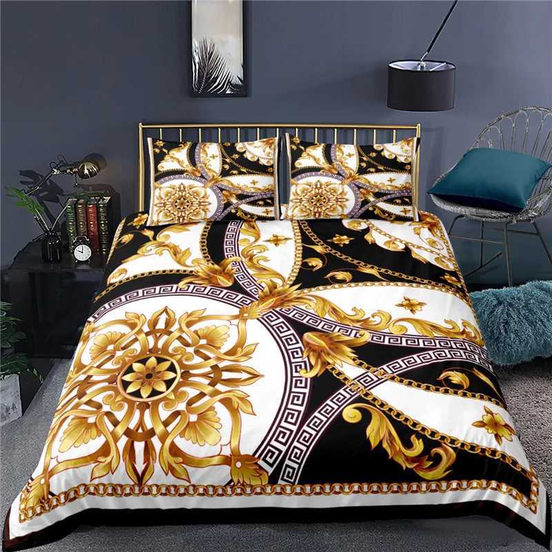 Ensembles de literie Luxury 3D Gold Baroque Style Printing Childrens Litteur confortable Down Dowt Covers Couvre-oies