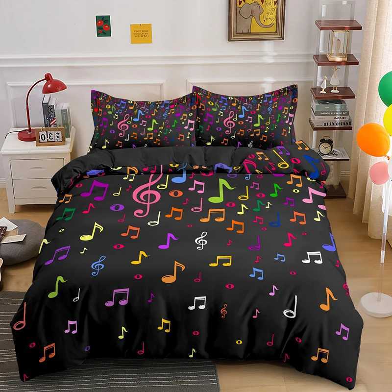 Conjuntos de cama Conjunto de roupas de cama musical Tema musical Capa King/Queen Size com travesseiro da moda Psicodélica Soft Duvet Capa J0507