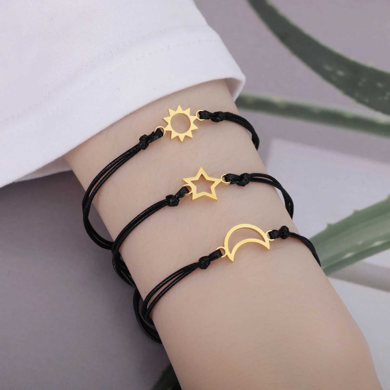 Bangle / Set Sun Moon Star Bracelets для женщин Stainelss Стальные браслеты браслеты