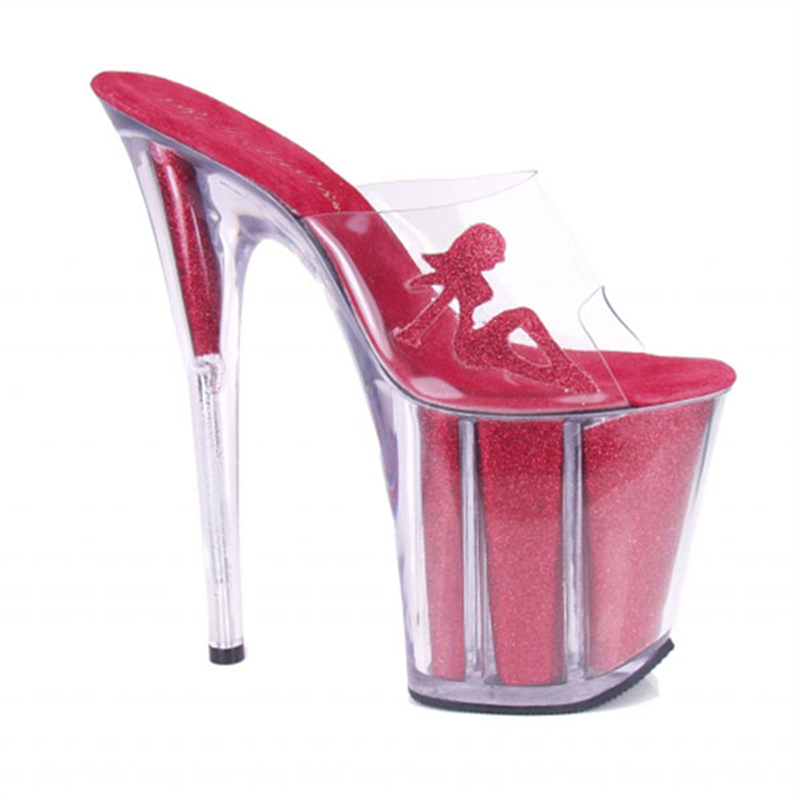 Tacón de tacón ultra delgado plataforma de plataforma de cristal del tacón delgado Zapatos de club nocturno de lentejuelas de 20 cm de altura zapatillas de tacón alto para mujeres