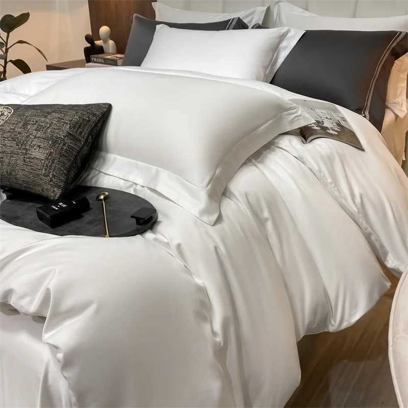 Conjuntos de cama Conjunto de roupas de cama de luxo 100% de algodão egípcio 400TC Tampa de edredão Conjunto de colcha solteira da cama king single campa com travesseiro Conjunto J240507