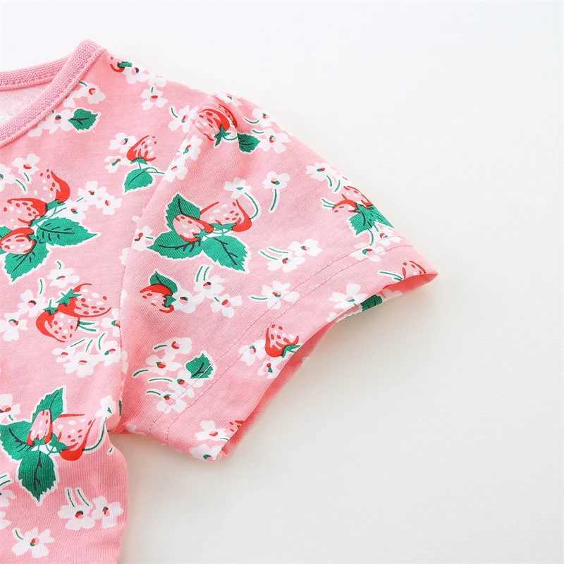 Mädchenkleider springen Messgeräte Prinzessin Baby Kleidung Sommer Blumendruck Geburtstag Kinderkleid Kleid Kurzärmeled Frosch Kleidung 240508