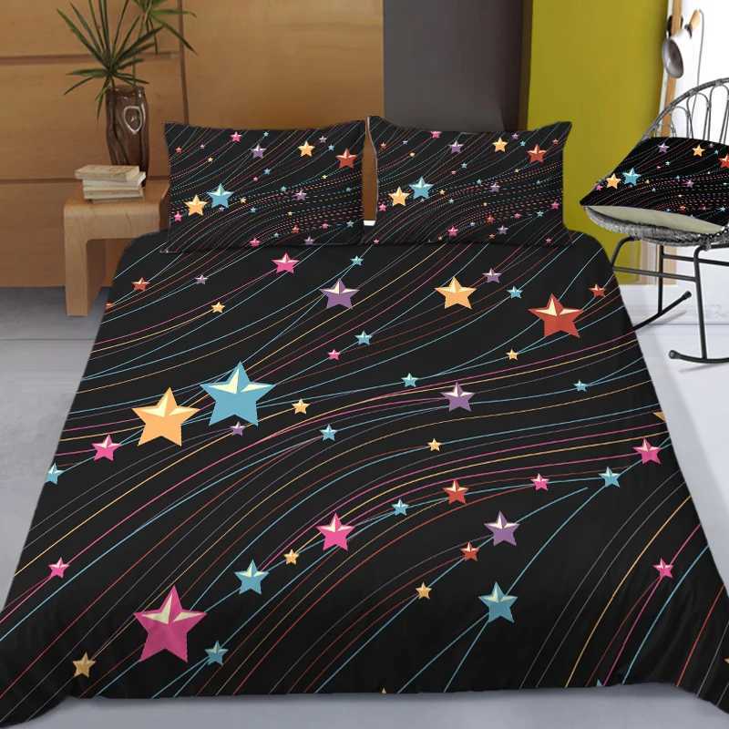 Set di biancheria da letto a stella biancheria da letti cielo notturno ragazze ragazzi ragazzi giù copripiumino set di tessili blu scuro galassia da letto da letto malato copripiumino j240507